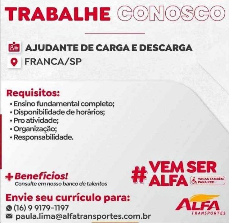 Vaga para Ajudante Carga e Descarga 