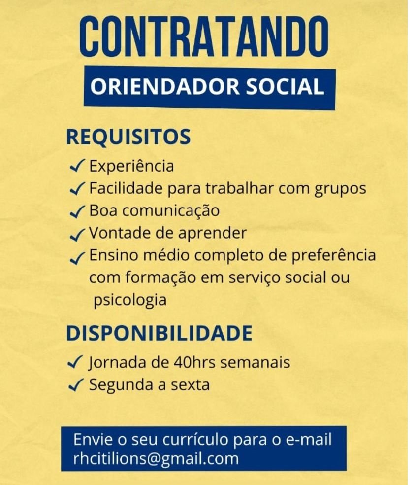 CITI contrata-se Orientador Social