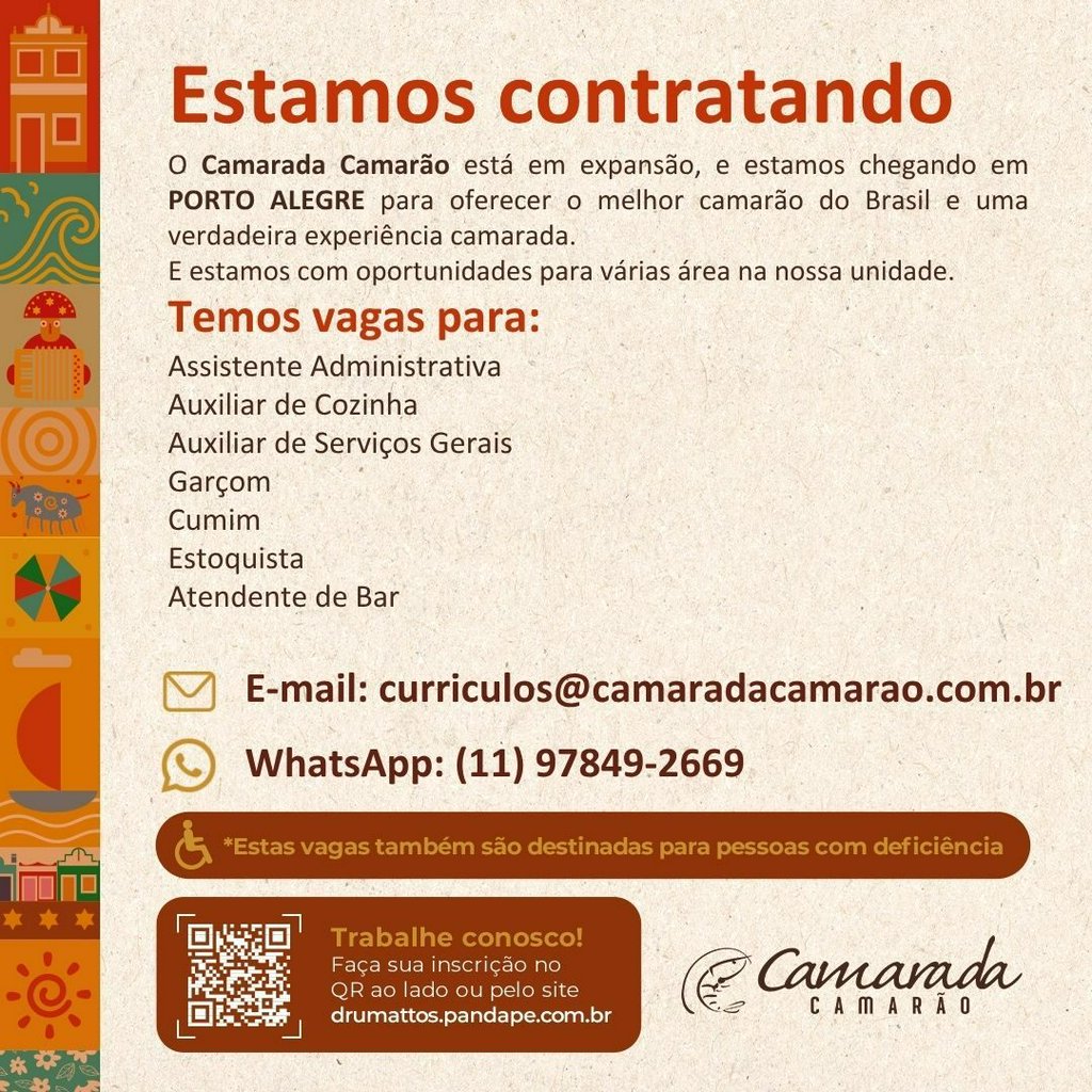 VAGAS ABERTAS – CAMARADA CAMARÃO | BARRA SHOPPING PORTO ALEGRE