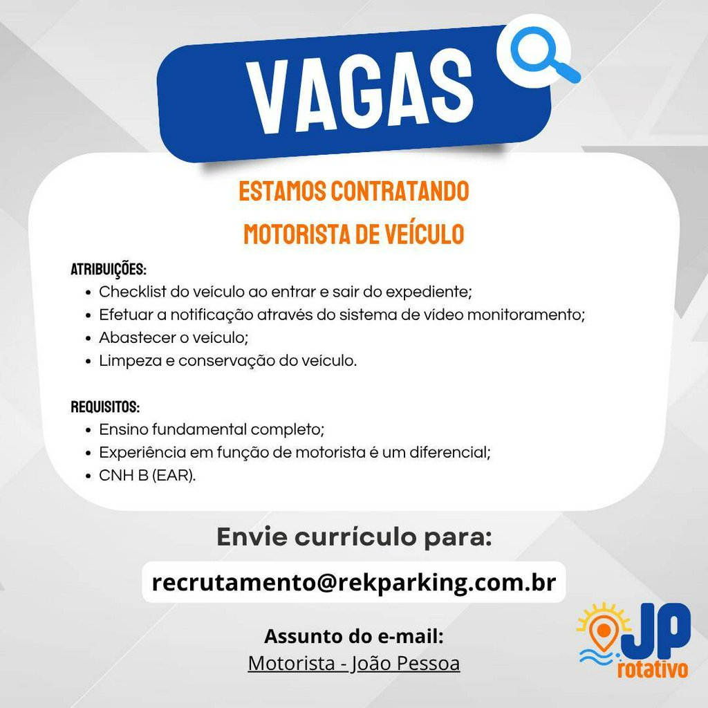Vagas Rekparking: MOTORISTA DE VEÍCULO